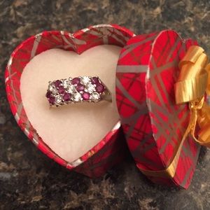 Sterling silver red and white crystal ring